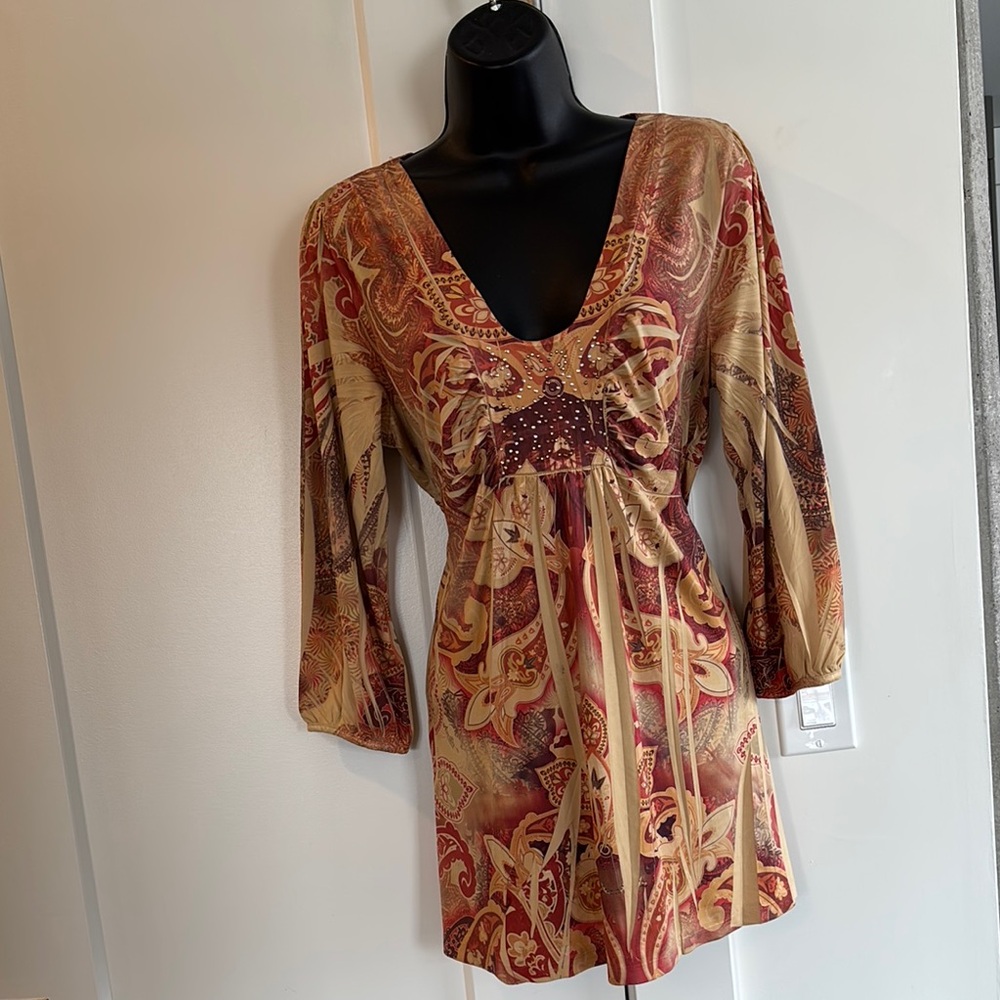Apt 9 Bohemian Paisley Dress with Deep V-Neck